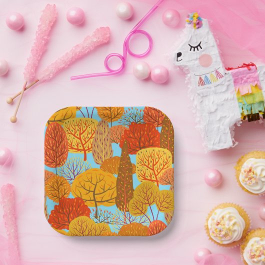 Herfstbomen Patroon Herfst gebladerte Papieren Bordje (Feest)