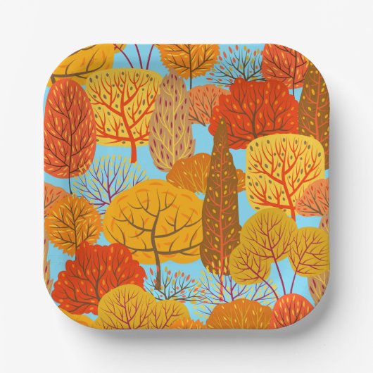 Herfstbomen Patroon Herfst gebladerte Papieren Bordje (Voorkant)