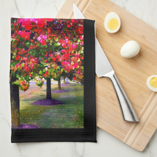 Herfstbomen roze rood blad impressionistische bome theedoek (Quarter Fold)