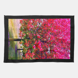 Herfstbomen roze rood blad impressionistische bome theedoek