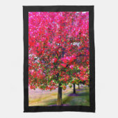 Herfstbomen roze rood blad impressionistische bome theedoek (Verticaal)