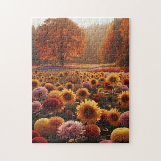 Herfstbomen/veld met chrysanten legpuzzel (Verticaal)