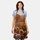 Herfstbomen/veld met chrysanten schort (Gedragen)