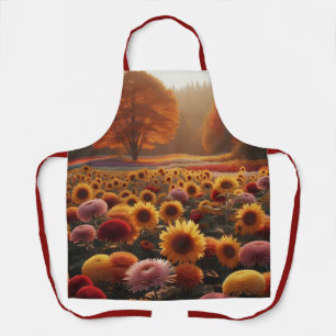 Herfstbomen/veld met chrysanten schort