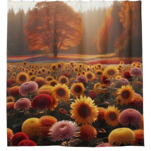 Herfstbomen/veld met mama's douchegordijn (Voorkant)