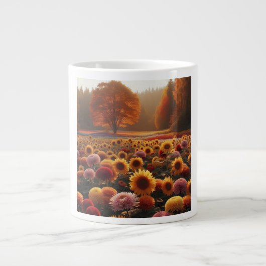Herfstbomen/veld met mama's grote koffiekop (Voorkant)
