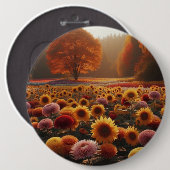 Herfstbomen/veld met mama's ronde button 6,0 cm (Voorkant /achterkant)