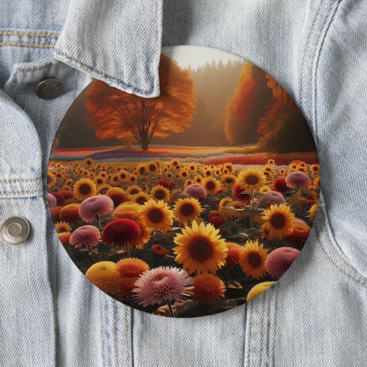 Herfstbomen/veld met mama's ronde button 6,0 cm (In situ)