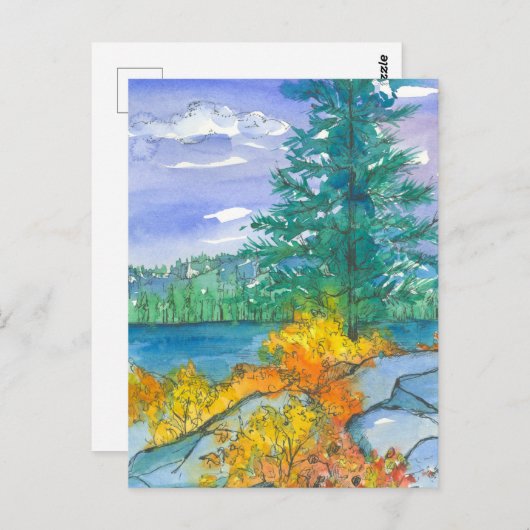 Herfstbomen Waterverf Bergmeer Briefkaart (Voorkant / Achterkant)