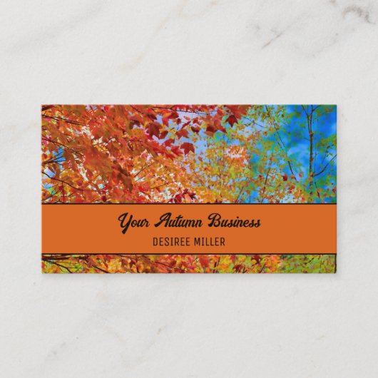 Herfstboom bladeren kleurrijke Oranje Herfst blauw Visitekaartje (Voorkant)