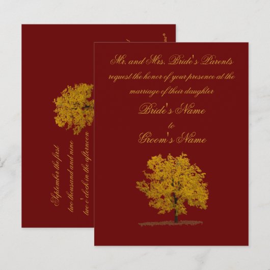 Herfstboom bruiloft uitnodigingskaart. uitnodiging briefkaart (Voorkant / Achterkant)