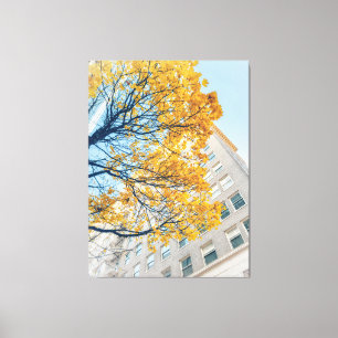 Herfstboom en bouwgevel canvas afdruk