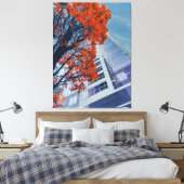 Herfstboom en modern gebouw canvas afdruk (Insitu (Slaapkamer))