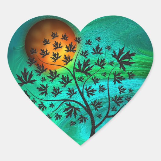 Herfstboom en oogstmaan hart sticker (Voorkant)