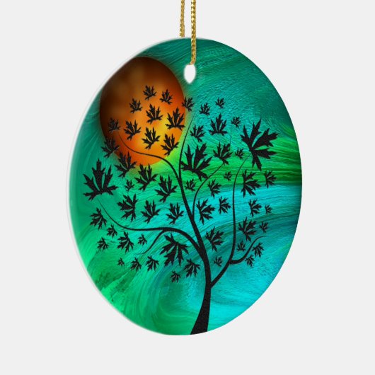 Herfstboom en oogstmaan keramisch ornament (Rechts)