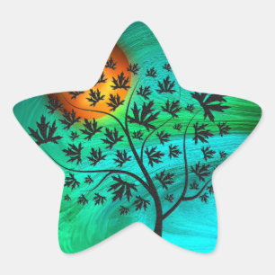 Herfstboom en oogstmaan ster sticker