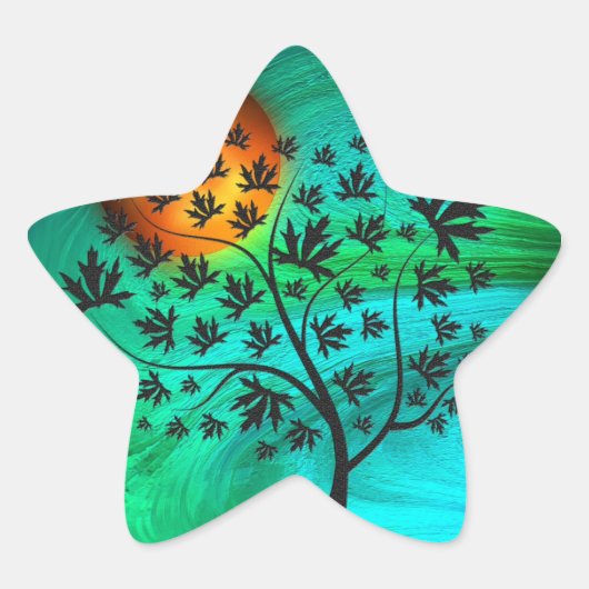 Herfstboom en oogstmaan ster sticker (Voorkant)