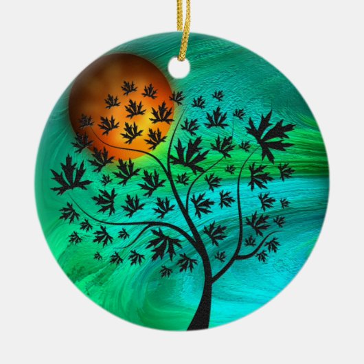 Herfstboom en oogstmolen keramisch ornament (Voorkant)