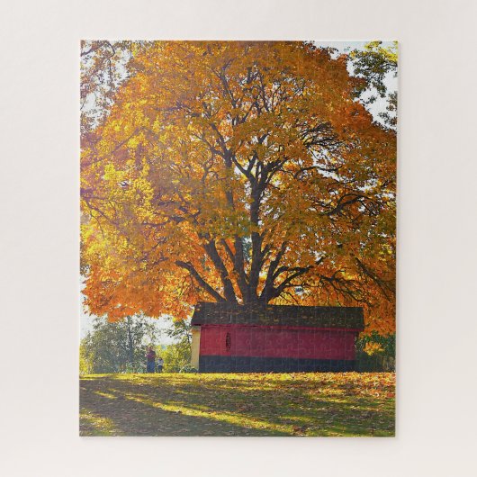 herfstboom en schuur legpuzzel (Verticaal)