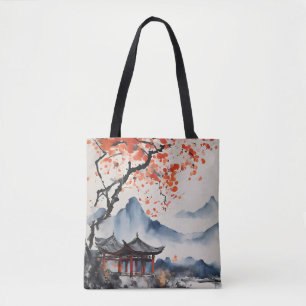 Herfstboom en tempel tote bag