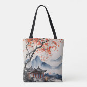 Herfstboom en tempel tote bag (Achterkant)