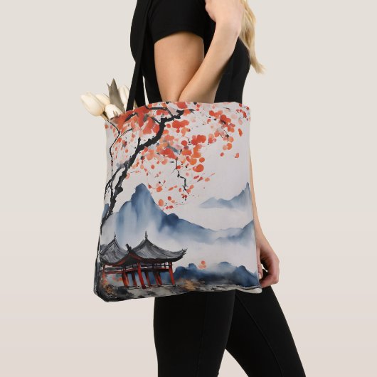 Herfstboom en tempel tote bag (Dichtbij)