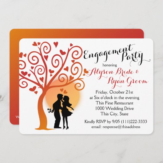 Herfstboom en Verloving paar silhouet Kaart (Voorkant / Achterkant)