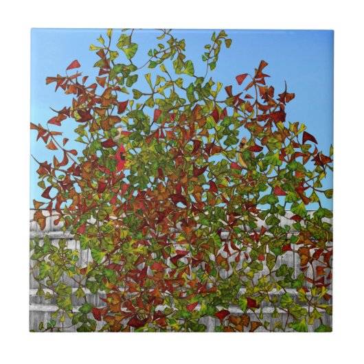 Herfstboom Kardinaal Vogels Keramische Tegel Tegeltje (Voorkant)