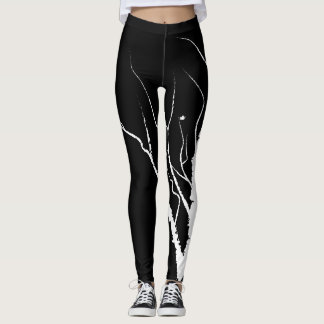 Herfstboom Leggings wit op zwart