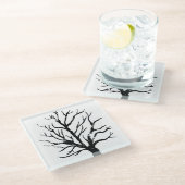 Herfstboom Lino Afdrukken Glazen Onderzetter (Schuin)