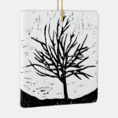 Herfstboom Lino Afdrukken Keramisch Ornament (Rechts)