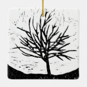 Herfstboom Lino Afdrukken Keramisch Ornament (Achterkant)