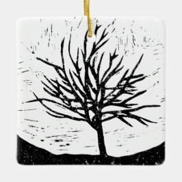 Herfstboom Lino Afdrukken Keramisch Ornament