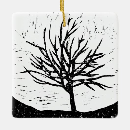 Herfstboom Lino Afdrukken Keramisch Ornament (Voorkant)