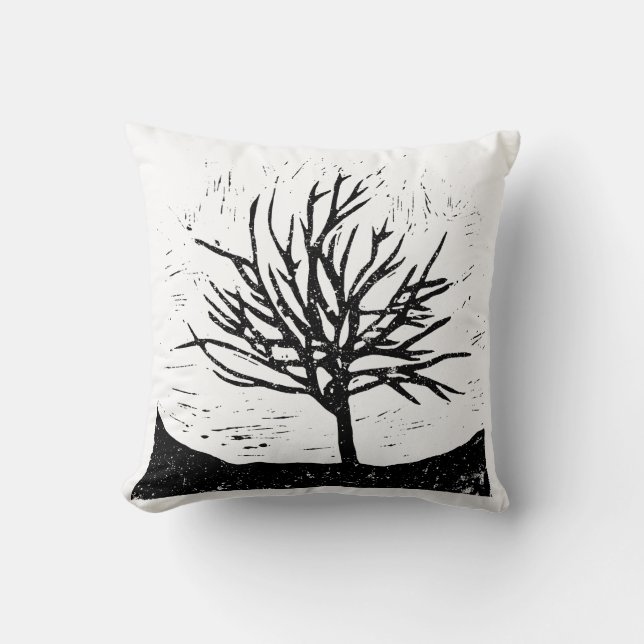 Herfstboom Lino Afdrukken Kussen (Voorkant)