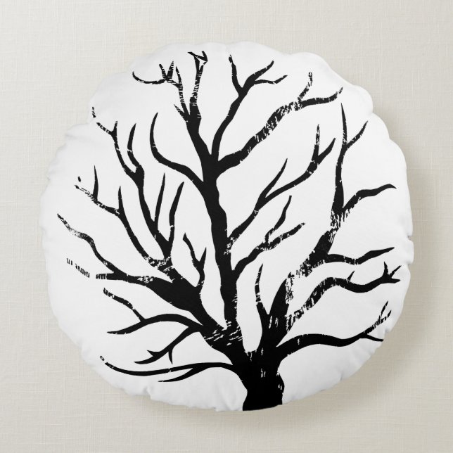 Herfstboom Lino Afdrukken Rond Kussen (Voorkant)