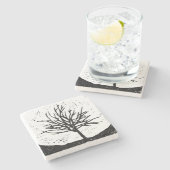 Herfstboom Lino Afdrukken Stenen Onderzetter (Zijkant)