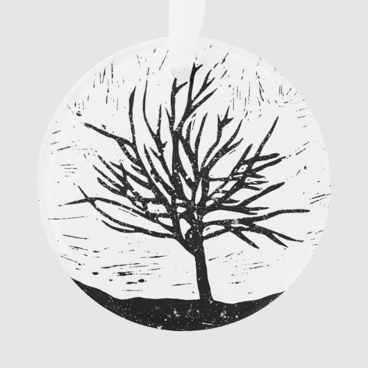 Herfstboom Lino Print Acryl Ornament (voorkant)