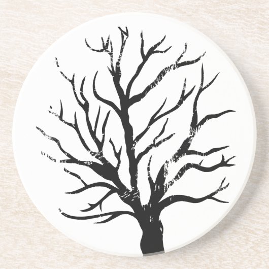 Herfstboom Lino Print Zandsteen Onderzetter (Voorkant)