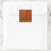 Herfstboom met rood blad vierkante sticker (Tas)