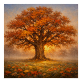 Herfstboom met vlinders bij zonsopgang perfect poster