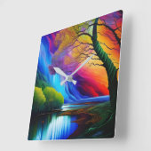 Herfstboom Rainbow Ridge rustig water Vierkante Klok (Hoek)
