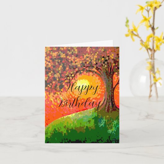 Herfstboom verjaardagskaart kaart (Gele Bloem)