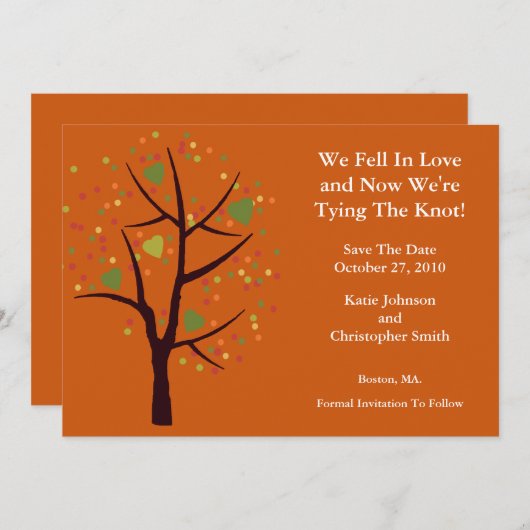 Herfstboom Verliefd Save The Date Aankondiging (Voorkant / Achterkant)