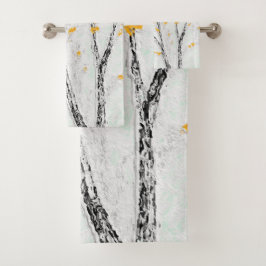 Herfstboomtakken met gele herfstbladeren bad handdoek