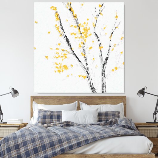 Herfstboomtakken met gele herfstbladeren canvas afdruk (Insitu (Slaapkamer))