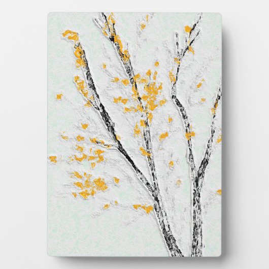 Herfstboomtakken met gele herfstbladeren fotoplaat (voorkant)