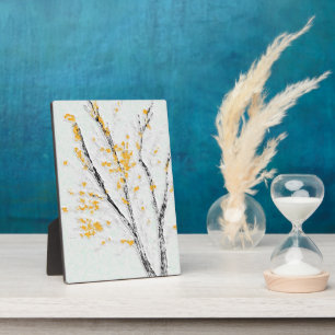 Herfstboomtakken met gele herfstbladeren fotoplaat