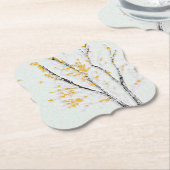 Herfstboomtakken met gele herfstbladeren kartonnen onderzetters (Gekanteld)