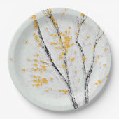 Herfstboomtakken met gele herfstbladeren papieren bordje (Voorkant)